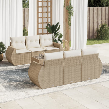 Matgrupp för trädgården med dynor 7 delar beige konstrotting