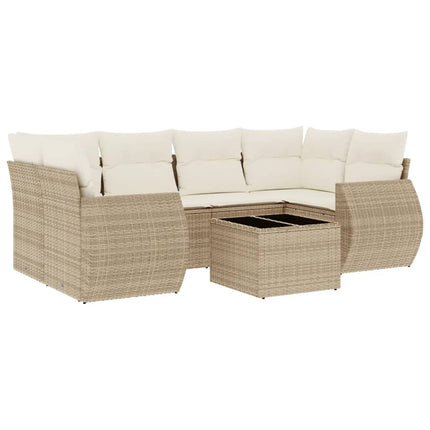 Matgrupp för trädgården med dynor 7 delar beige konstrotting