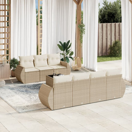 Matgrupp för trädgården med dynor 8 delar beige konstrotting