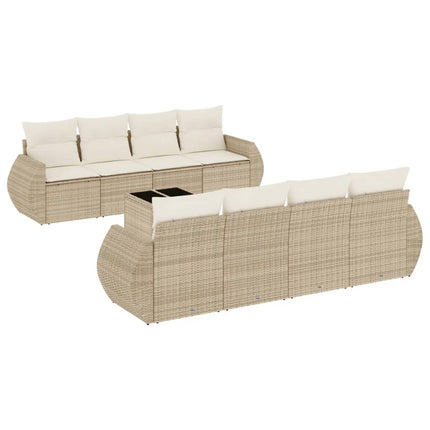 Soffgrupp för trädgården med dynor 9 delar beige konstrotting