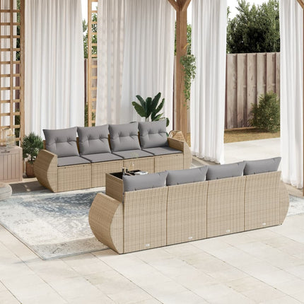 Soffgrupp för trädgården med dynor 9 delar beige konstrotting