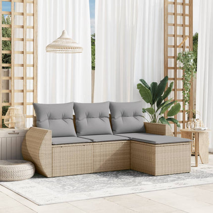 Soffgrupp för trädgård med dynor 4 delar beige konstrotting
