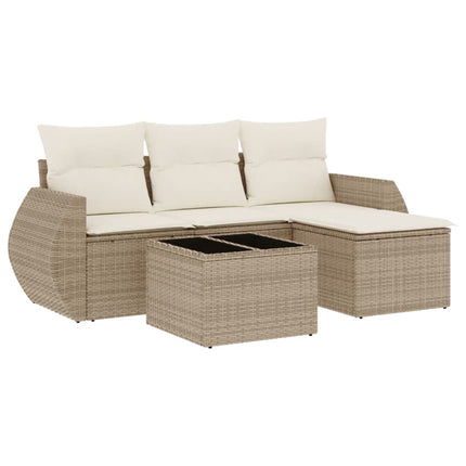 Soffgrupp för trädgården med dynor 5 delar beige konstrotting