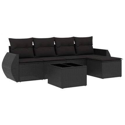 Loungegrupp med dynor 6 delar svart konstrotting