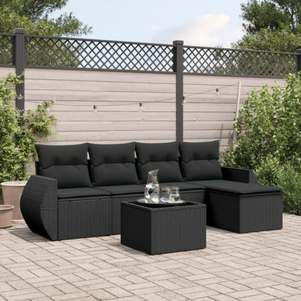 Loungegrupp med dynor 6 delar svart konstrotting