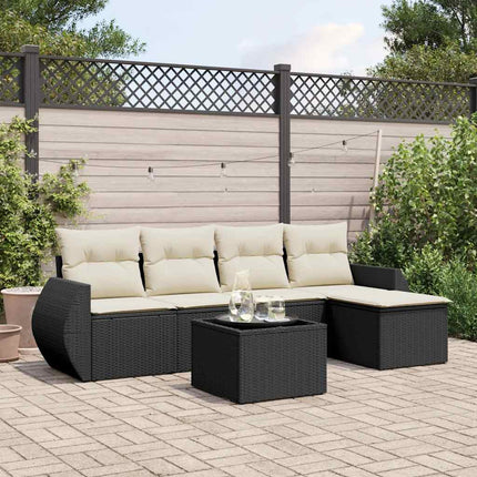 Loungegrupp med dynor 6 delar svart konstrotting