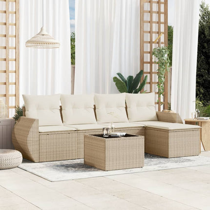 Soffgrupp för trädgården med dynor 6 delar beige konstrotting
