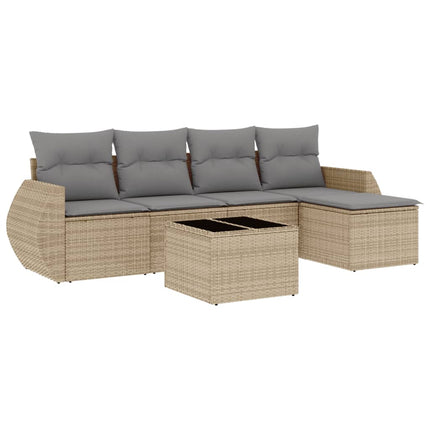 Soffgrupp för trädgården med dynor 6 delar beige konstrotting