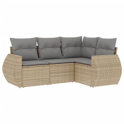 Soffgrupp för trädgård med dynor 4 delar beige konstrotting