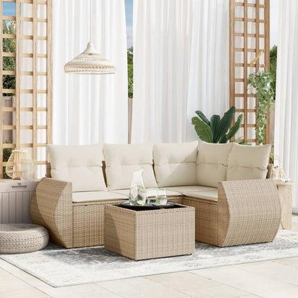 Soffgrupp för trädgården med dynor 5 delar beige konstrotting