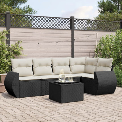 Loungegrupp med dynor 6 delar svart konstrotting