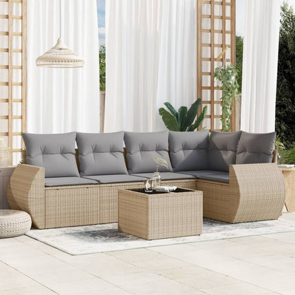 Soffgrupp för trädgården med dynor 6 delar beige konstrotting