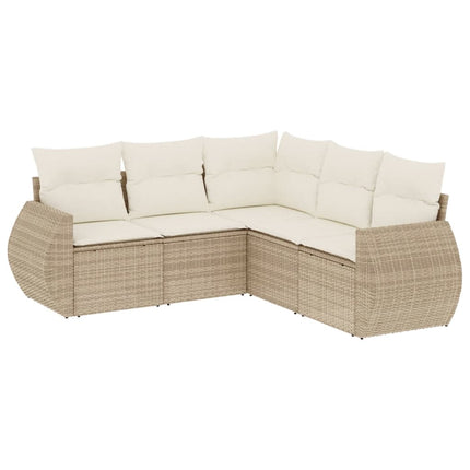 Soffgrupp för trädgården med dynor 5 delar beige konstrotting