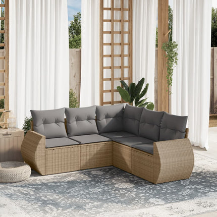 Soffgrupp för trädgården med dynor 5 delar beige konstrotting