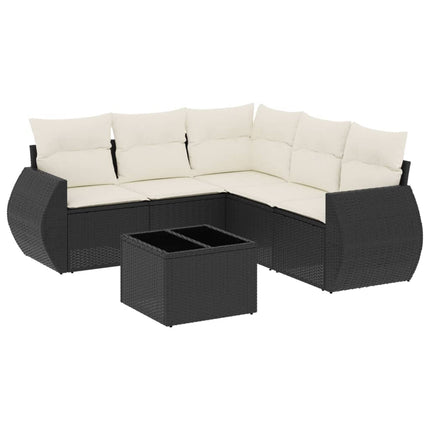 Loungegrupp med dynor 6 delar svart konstrotting