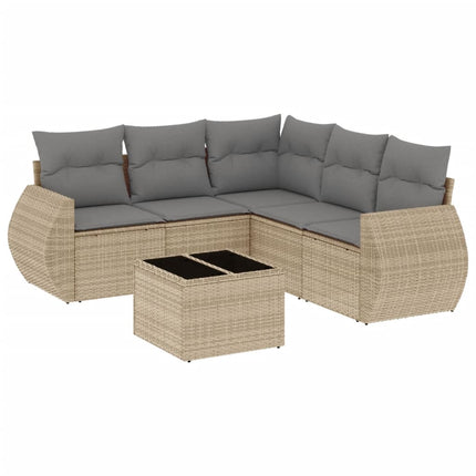 Soffgrupp för trädgården med dynor 6 delar beige konstrotting