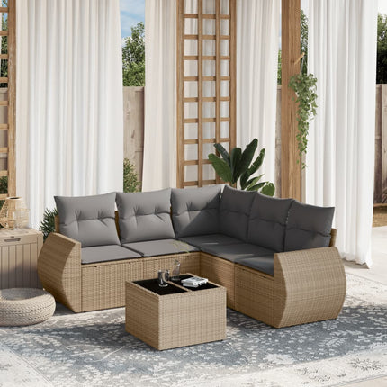 Soffgrupp för trädgården med dynor 6 delar beige konstrotting