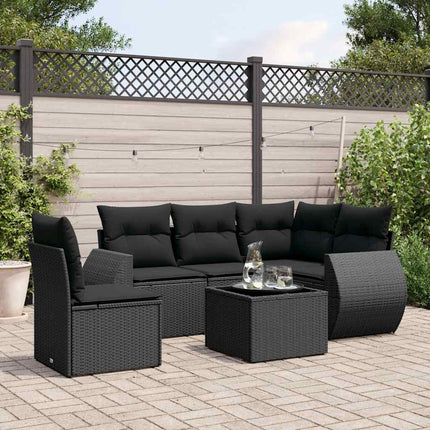 Loungegrupp med dynor 6 delar svart konstrotting