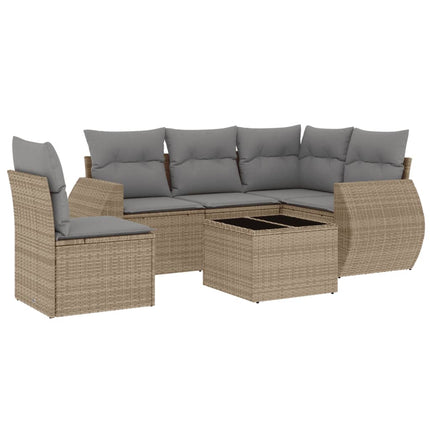 Soffgrupp för trädgården med dynor 6 delar beige konstrotting