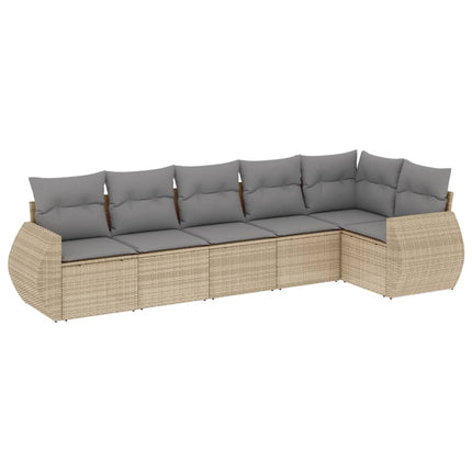 Soffgrupp för trädgården med dynor 6 delar beige konstrotting