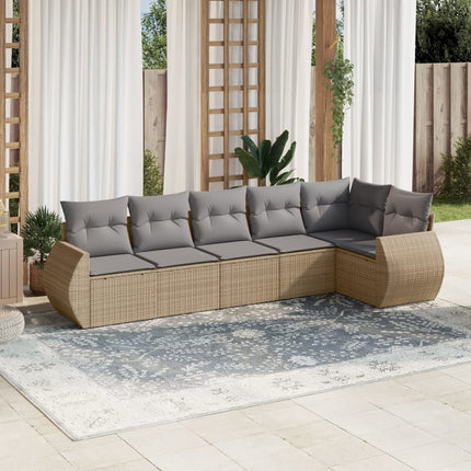 Soffgrupp för trädgården med dynor 6 delar beige konstrotting