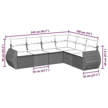 Loungegrupp med dynor 6 delar svart konstrotting