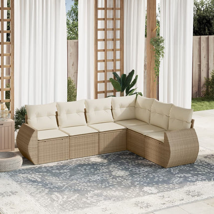 Soffgrupp för trädgården med dynor 6 delar beige konstrotting