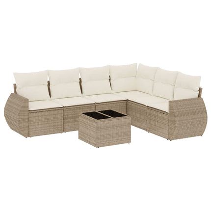 Matgrupp för trädgården med dynor 7 delar beige konstrotting