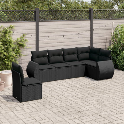 Loungegrupp med dynor 6 delar svart konstrotting