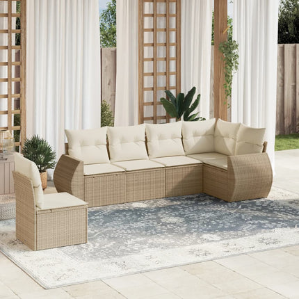 Soffgrupp för trädgården med dynor 6 delar beige konstrotting