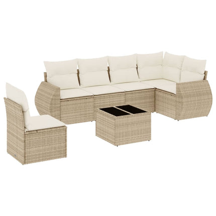 Matgrupp för trädgården med dynor 7 delar beige konstrotting