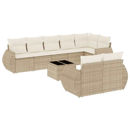 Soffgrupp för trädgården med dynor 9 delar beige konstrotting