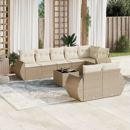 Soffgrupp för trädgården med dynor 9 delar beige konstrotting