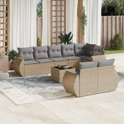 Soffgrupp för trädgården med dynor 9 delar beige konstrotting