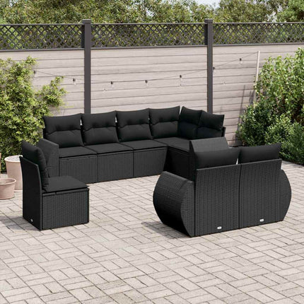 Loungegrupp för trädgården med dynor 8 delar svart konstrotting