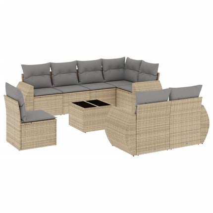 Soffgrupp för trädgården med dynor 9 delar beige konstrotting