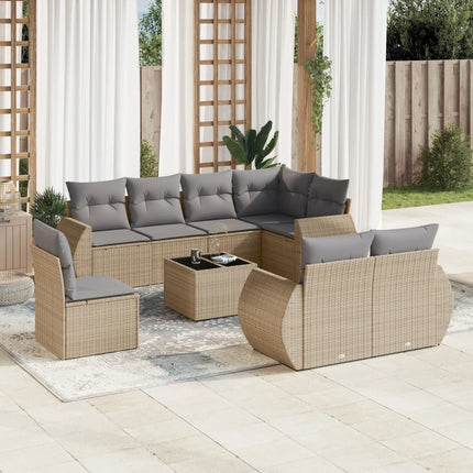 Soffgrupp för trädgården med dynor 9 delar beige konstrotting