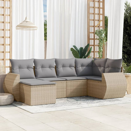 Soffgrupp för trädgården med dynor 6 delar beige konstrotting