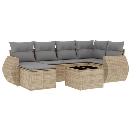 Matgrupp för trädgården med dynor 7 delar beige konstrotting