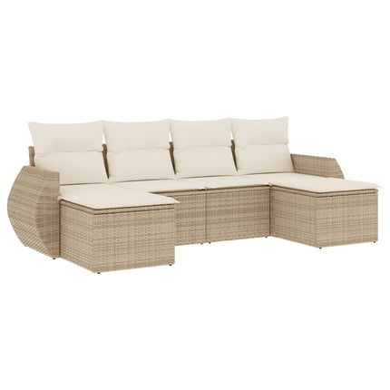 Soffgrupp för trädgården med dynor 6 delar beige konstrotting