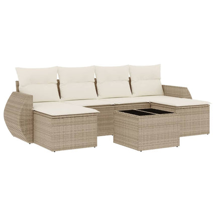 Matgrupp för trädgården med dynor 7 delar beige konstrotting