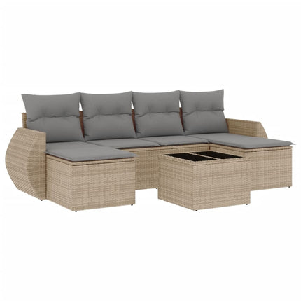 Matgrupp för trädgården med dynor 7 delar beige konstrotting