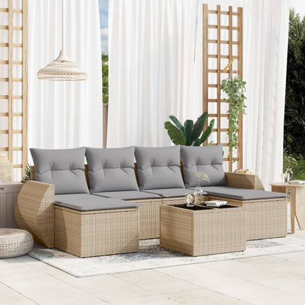 Matgrupp för trädgården med dynor 7 delar beige konstrotting