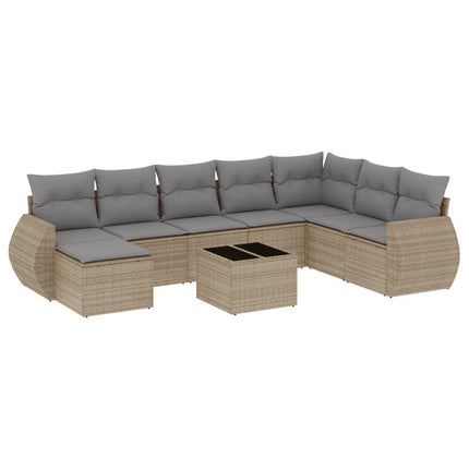 Soffgrupp för trädgården med dynor 9 delar beige konstrotting