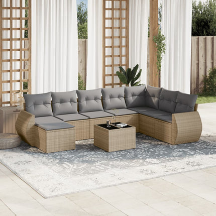Soffgrupp för trädgården med dynor 9 delar beige konstrotting