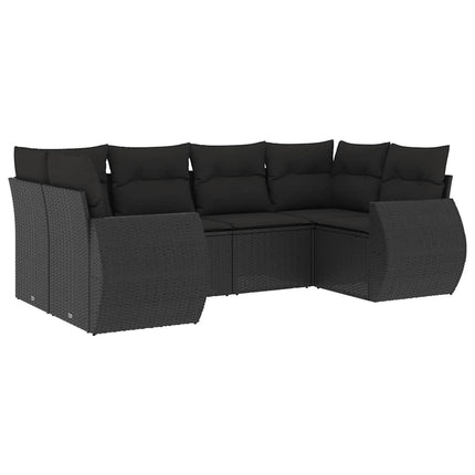 Loungegrupp med dynor 6 delar svart konstrotting