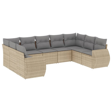 Soffgrupp för trädgården med dynor 9 delar beige konstrotting