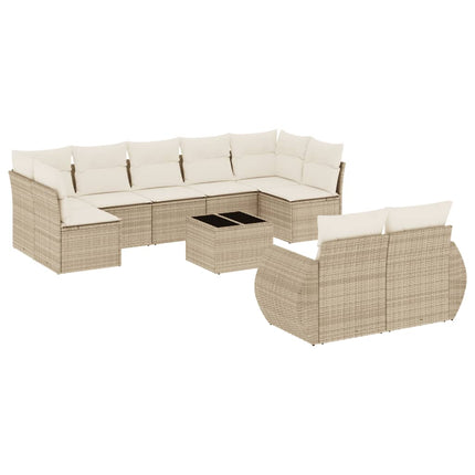 Soffgrupp för trädgård med dynor 10 delar beige konstrotting