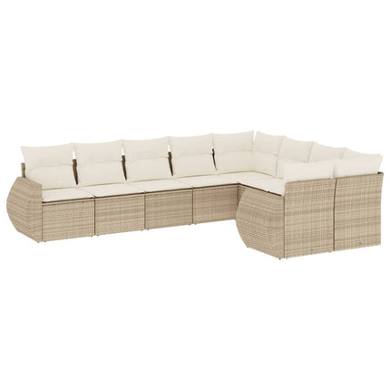 Soffgrupp för trädgården med dynor 9 delar beige konstrotting