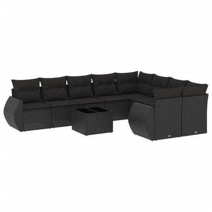 Loungegrupp 10 delar med svarta dynor konstrotting